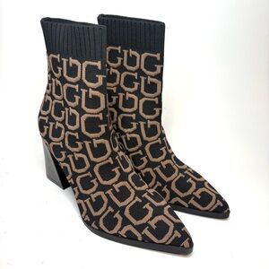 Chic Designer Patterned Ankle Boots - Black and Tan
